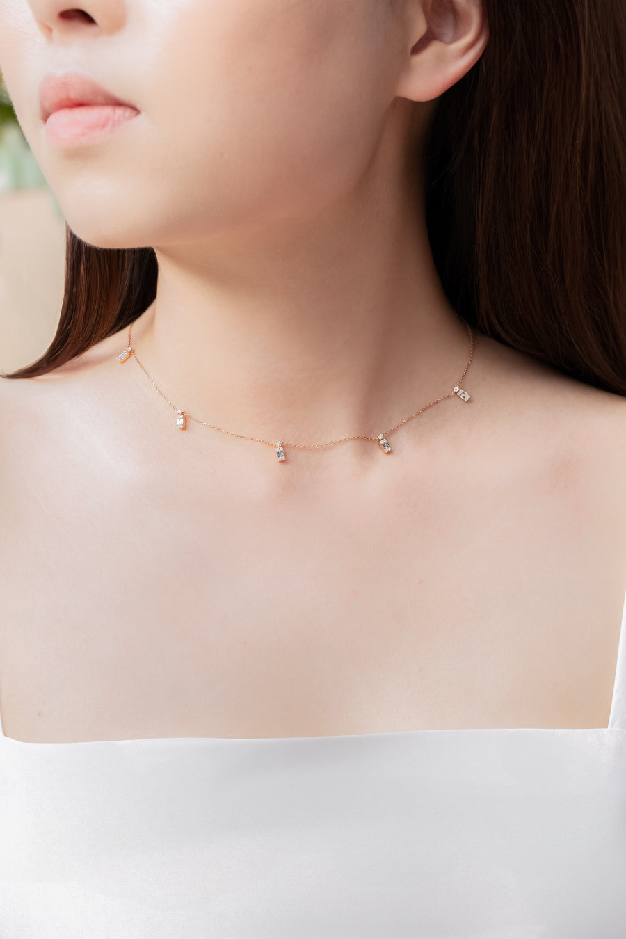 Diamant éblouissant 18K Rose Gold Dangle Necklace