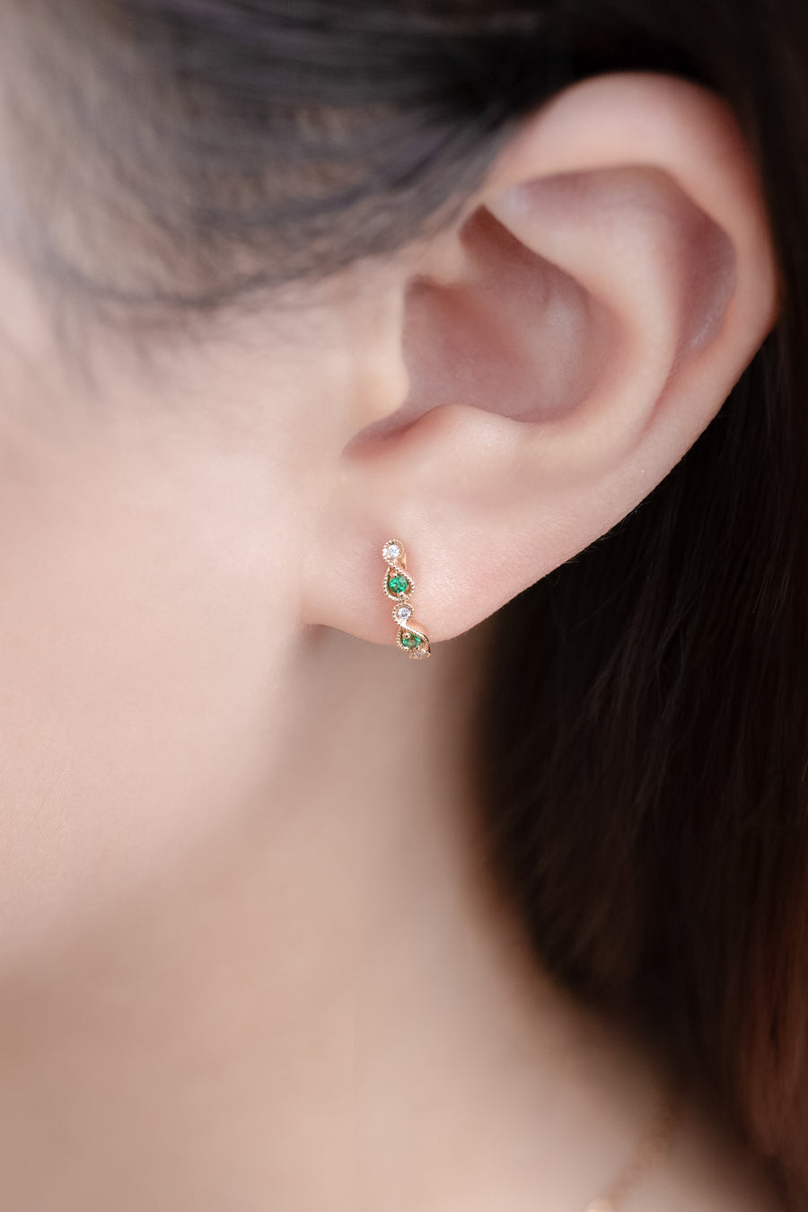 Classic Milgrain Emerald & Diamond 18K Gold Stud Earrings