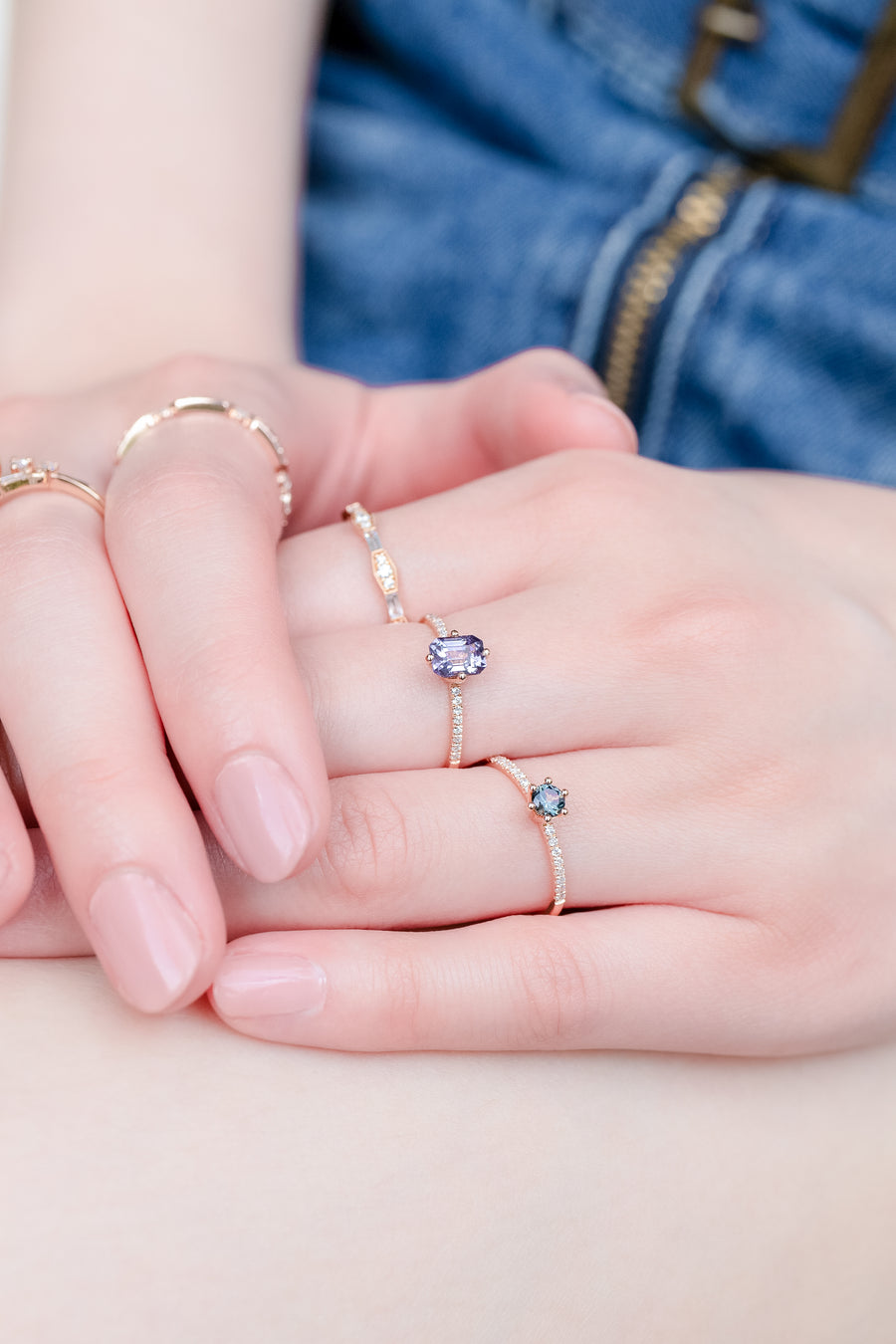 Half Eternity 0.20ct Grey Spinel & diamond 14K/ 18K Gold Ring