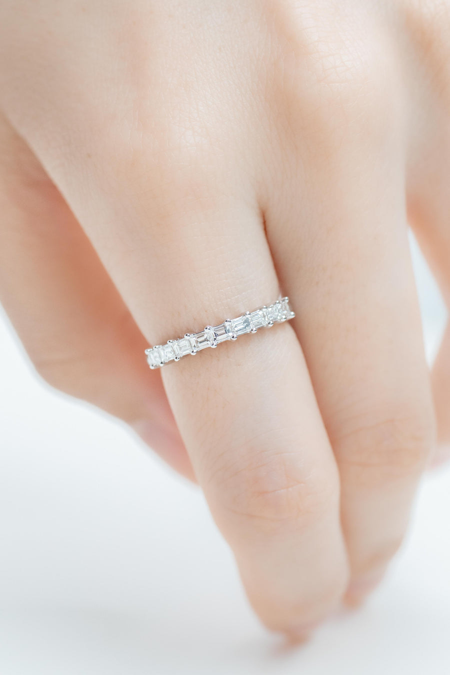 Half Eternity Emerald Shape E-F Colour Diamond 18K White Gold Ring