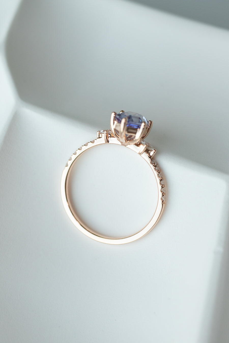 1.09ct Signature Hexagon Tanzanite & diamond 18K Rose Gold Half Eternity Ring