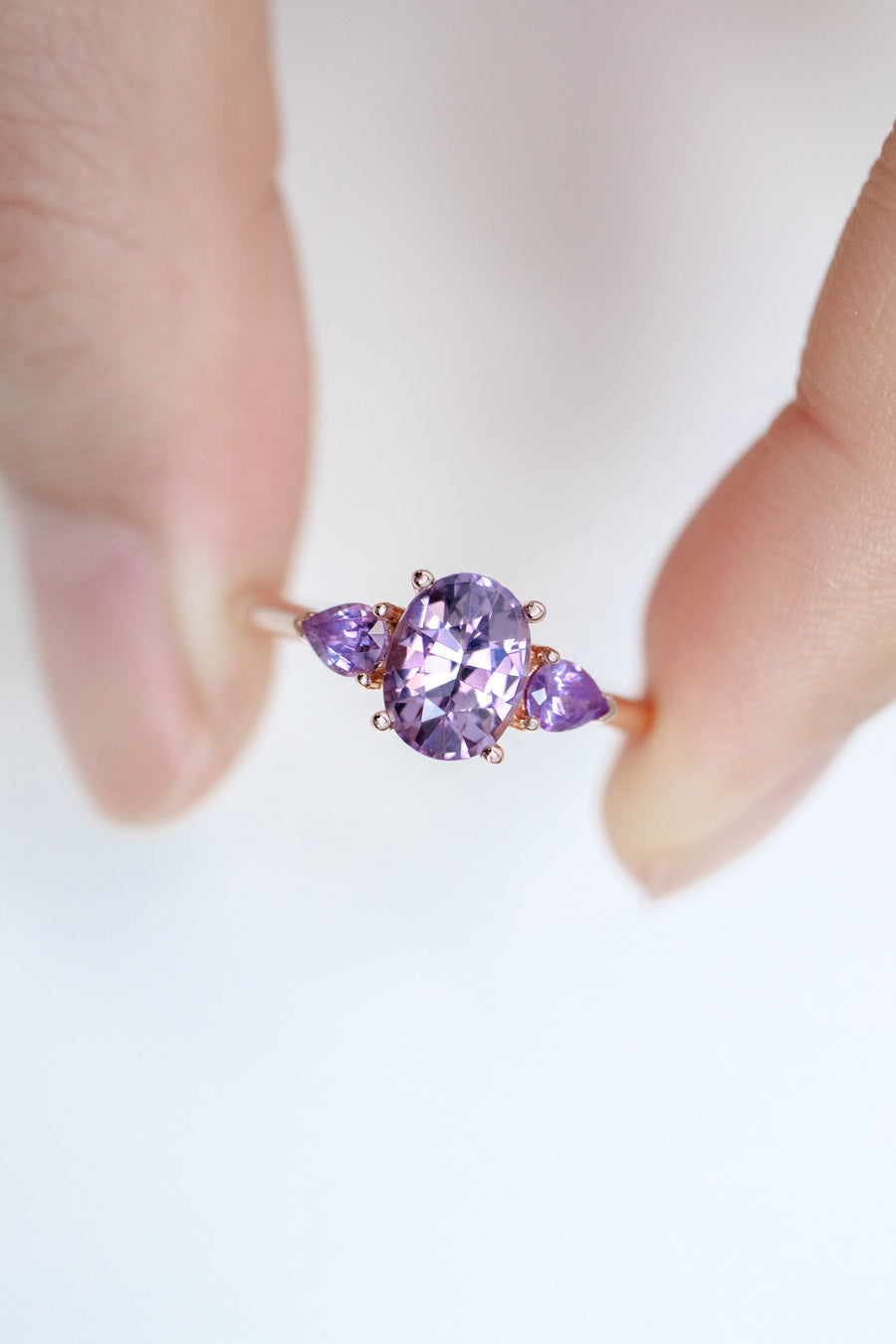 1.20ct Oval Purple Spinel & Sapphire 18K Rose Gold Ring