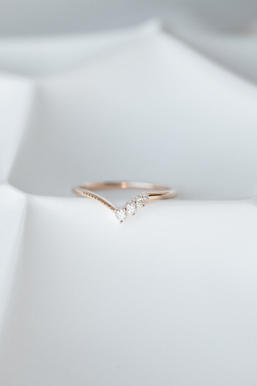 Top Quality Three Tiny diamond V Shape Stacking Ring