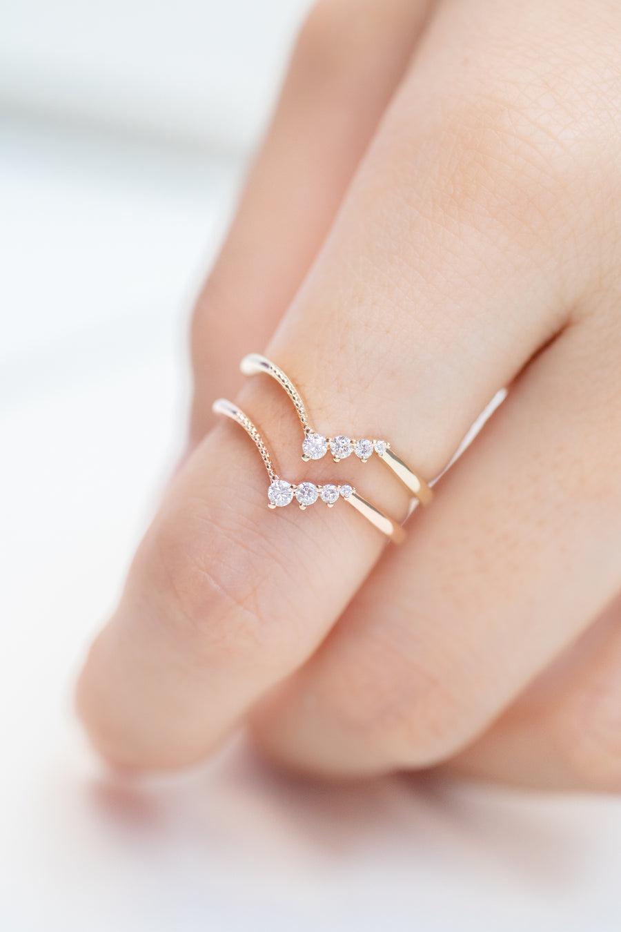 Top Quality Three Tiny diamond V Shape Stacking Ring