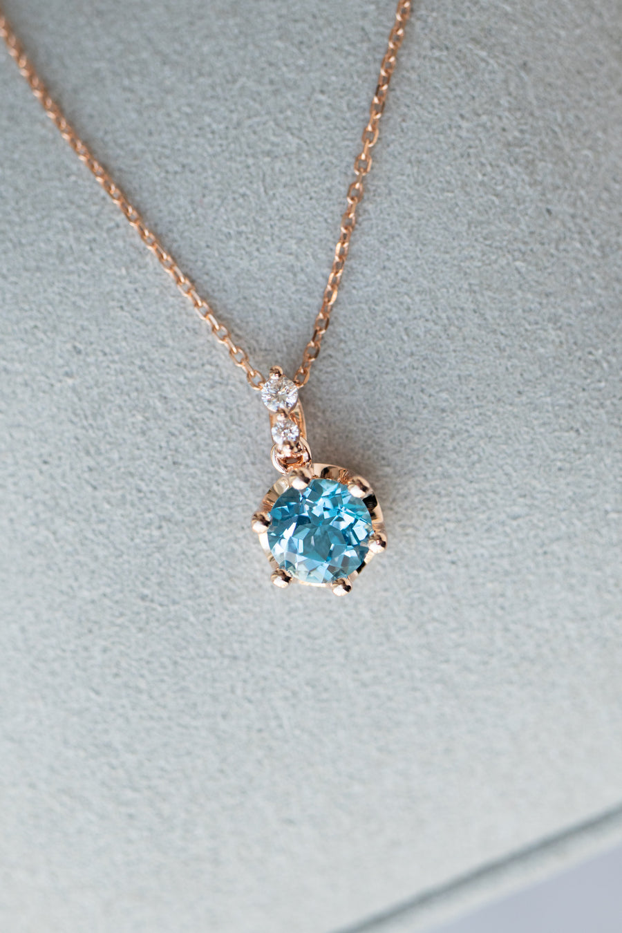 Round Swiss Blue Topaz 1.00ct 14/18K Gold Necklace